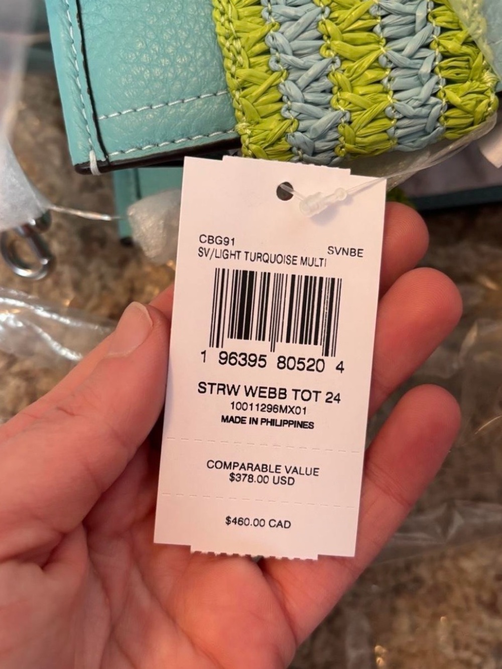 Coach Aqua Tote with Lime and Light Blue Straps - Picture 5 of 5